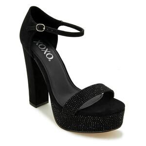 XOXO Women's Candy Faux Suede Embellished Platform Heels, Black Size 8M